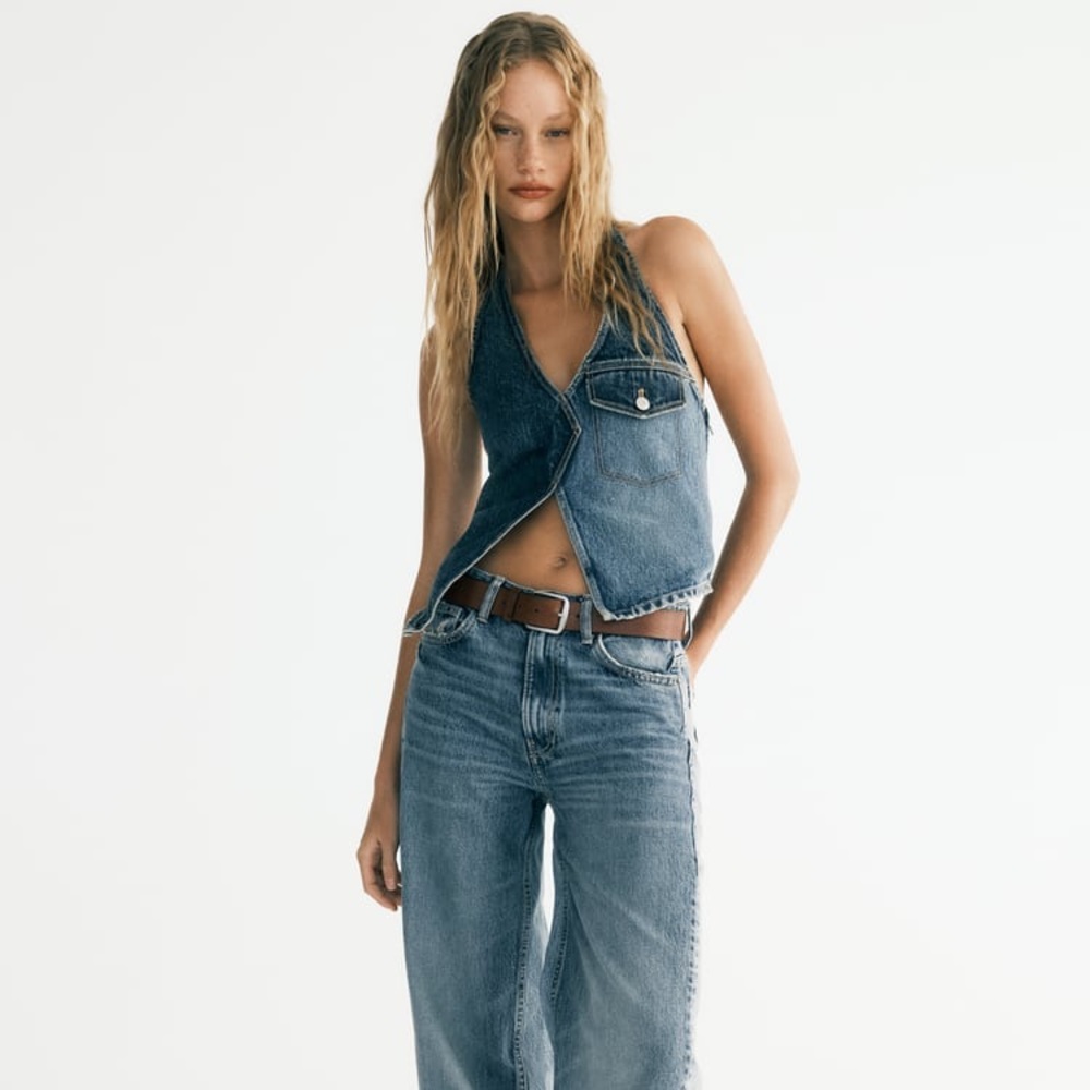 Zara Asymmetric TRF Denim Top M